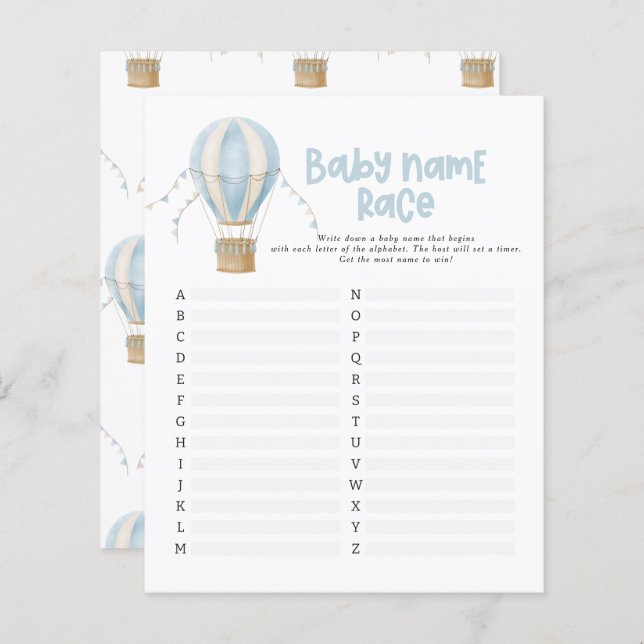 Chá de fraldas adivinha o nome de balão moderno de (Frente/Verso)