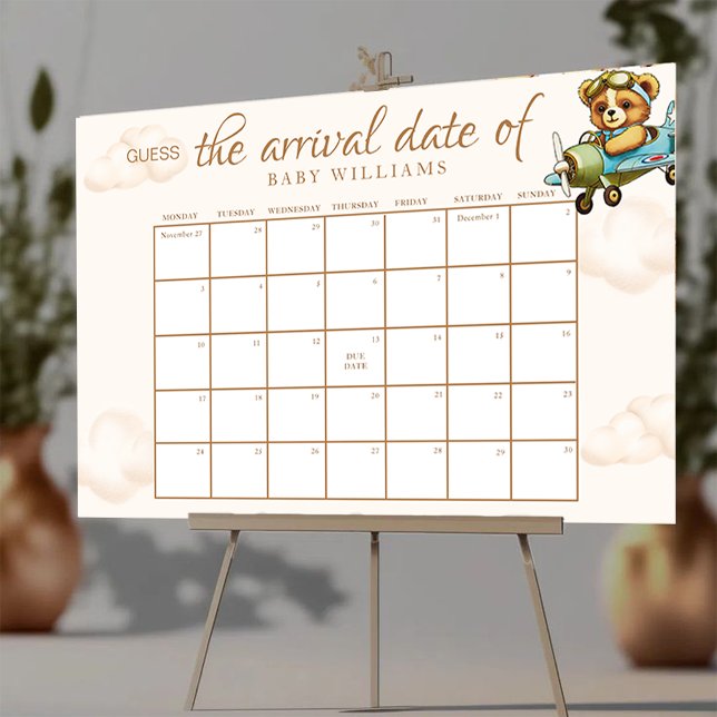 Chá de fraldas Adivinha O Poster De Calendário De  (Baby Shower Guess The Due Date Calendar Poster)