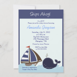Chá de fraldas Ahoy Blue Whale 5 x 7 Convite
