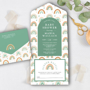 Chá de fraldas Arch Verde Mint Boho Rainbow