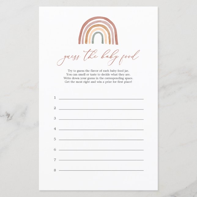 Chá de fraldas Arco-Íris Adivinha O Jogo Da Comida (Frente)