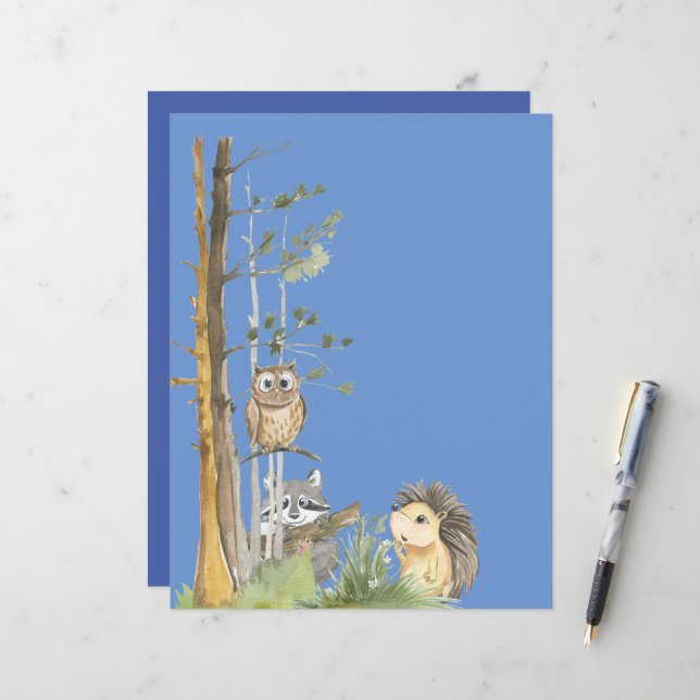 Chá de fraldas azul de animais da floresta (Frente/Verso In Situ)