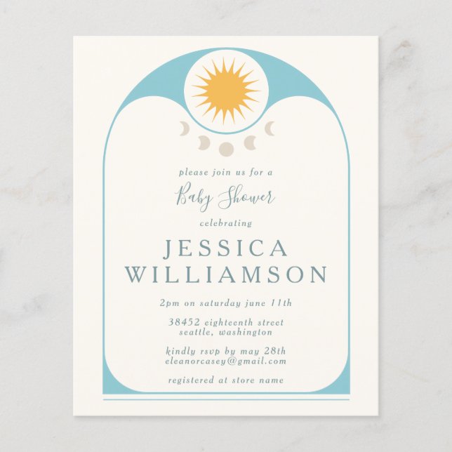 Chá de fraldas Azul de Lua Celestial de Estrela Cé (Frente)