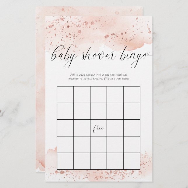 Chá de fraldas bingo d'água rosa dourado rosa (Frente/Verso)