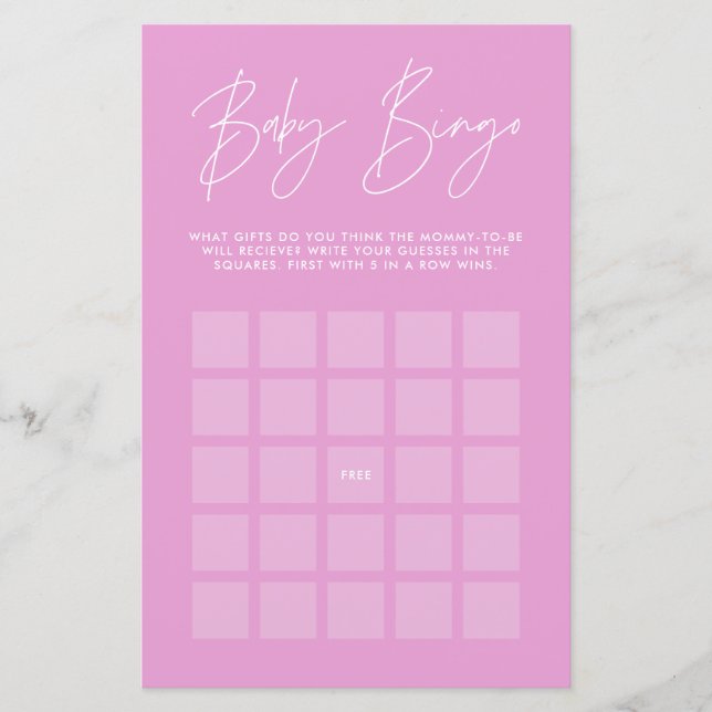 Chá de fraldas bingo moderno cera brilhante rosa (Frente)