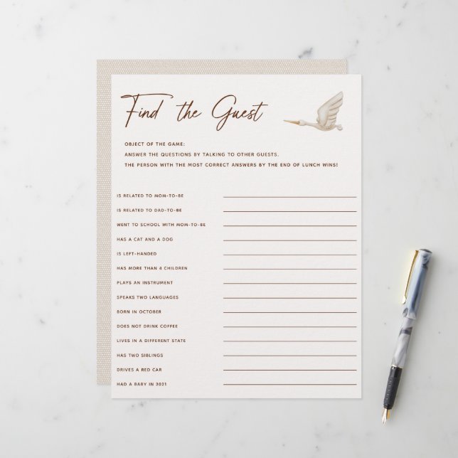 Chá de fraldas Boho Encontre O Jogo Convidado (Frente/Verso In Situ)