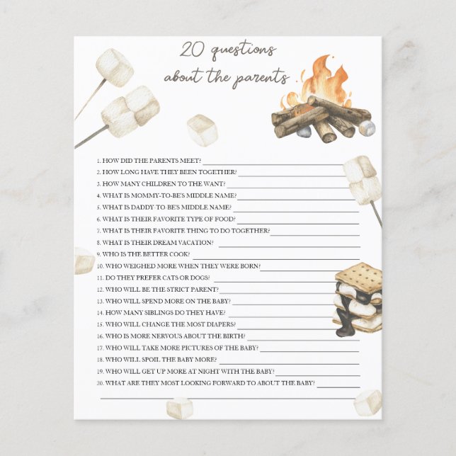 Chá de fraldas Bonfire - 20 perguntas sobre o pai (Frente)