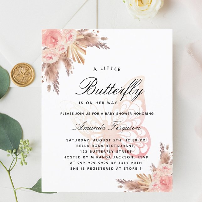 Chá de fraldas borboleta rosa menina rosa pampas c (Criador carregado)