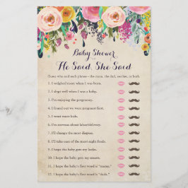 Chá de fraldas Colorida De Flor Ele Disse Que Ela