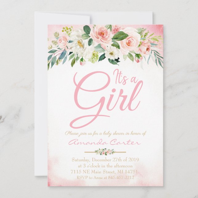 Chá de fraldas convite é chá de fraldas de menina (Frente)