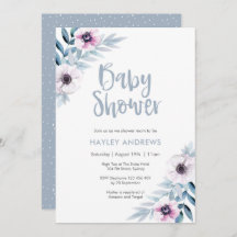 Chá de fraldas convite floral azul roxo