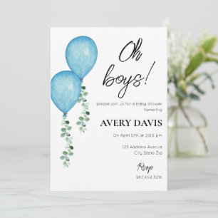 Chá de fraldas Convite Twin Boys Balões Azuis