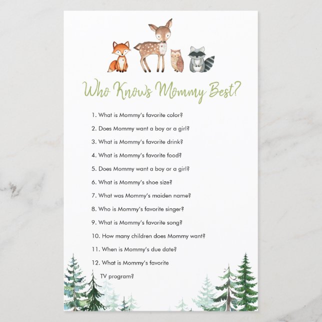 Chá de fraldas Da Floresta Woodland Que Conhece Me (Frente)