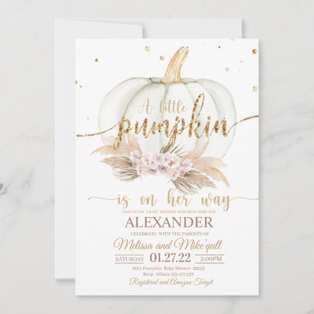 Chá de fraldas de Abóbora Convite Boho pampas boêm (Frente)