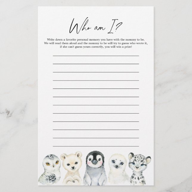 Chá de fraldas De Animais Árcticos Que Sou Eu Jogo (Frente)