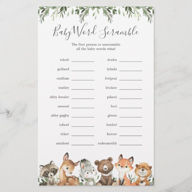 Chá de fraldas de animais de floresta jogo (Frente)