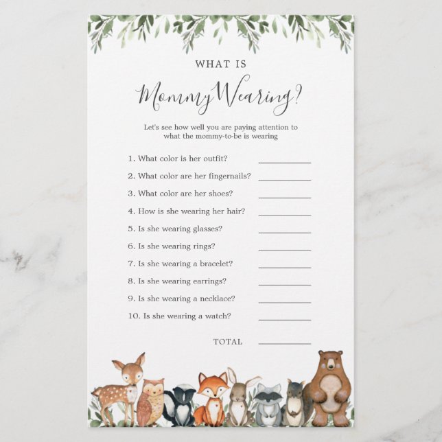 Chá de fraldas de animais florestais O que Veste a (Frente)