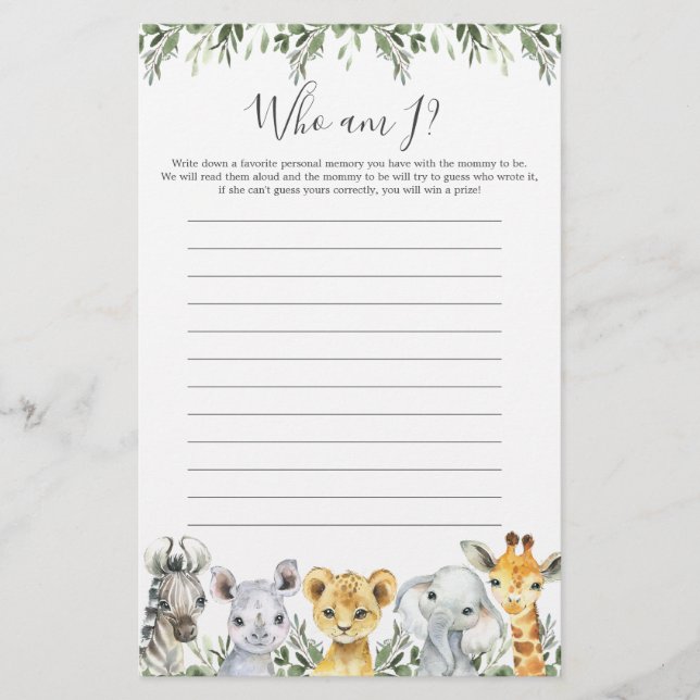 Chá de fraldas De Animais Safari Que Sou Eu (Frente)