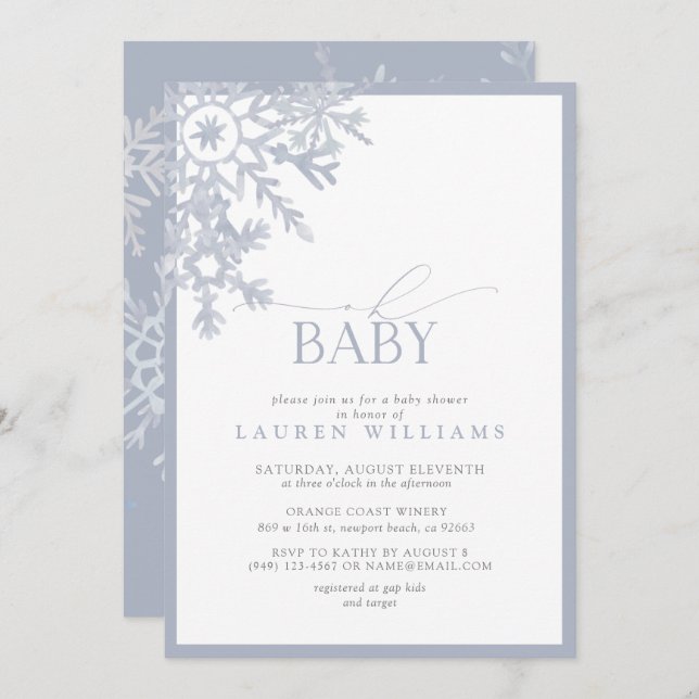 Chá de fraldas de Aquarela Azul-Neve Floco de Neve (Frente/Verso)