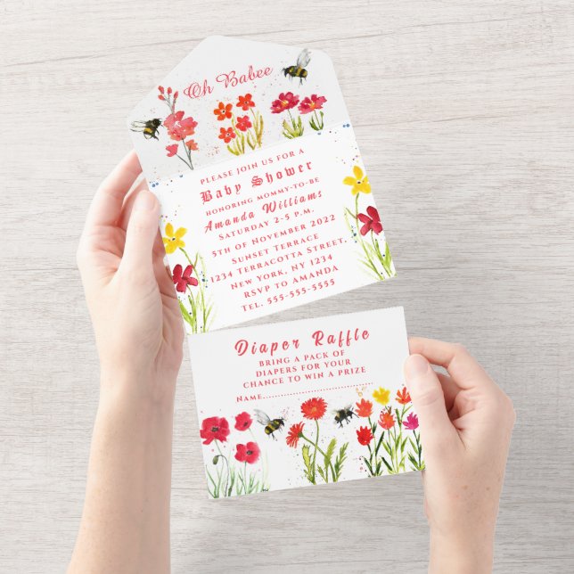 Chá de fraldas de Aquarela Floral de Bumble Cute (Aba destacável)