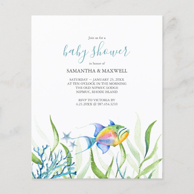 Chá de fraldas De Aquarela Orçamental Sob O Tema D (Frente)