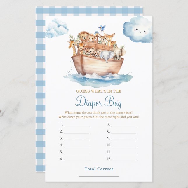 Chá de fraldas de Arca de Boy Noah O que há na Fra (Frente/Verso)