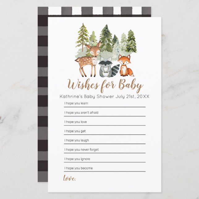 Chá de fraldas de aventura animal veado Deseja beb (Frente/Verso)