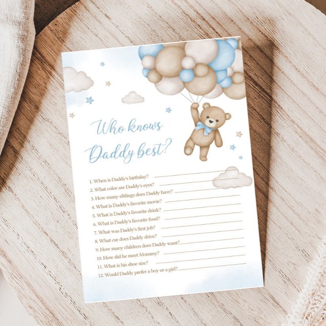 Chá de fraldas De Balões De Urso Azul Que Conhece  (Blue Bear Baby Shower Who knows Daddy Best Game )