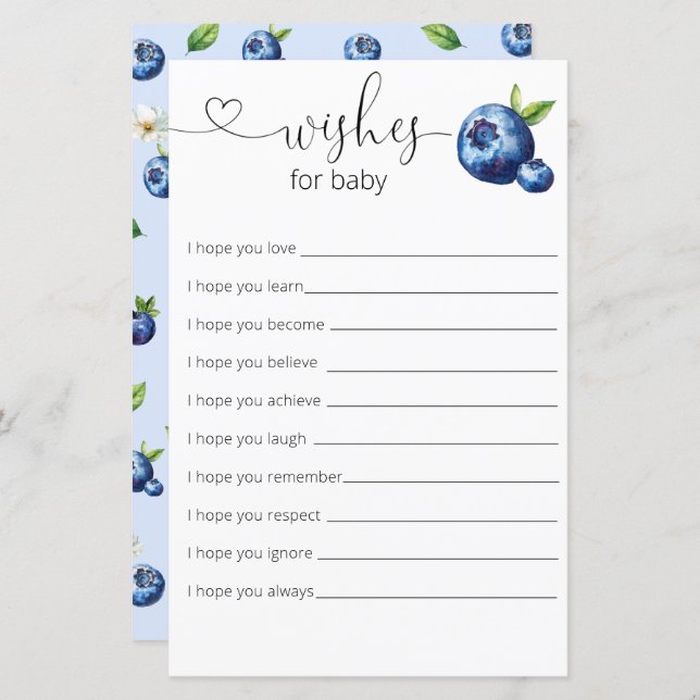 Chá de fraldas De Berry Blueberry Querido Bebê (Frente/Verso)