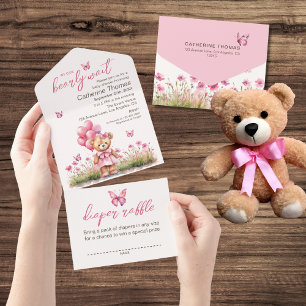 Chá de fraldas de Borboleta Rosa de Urso Teddy