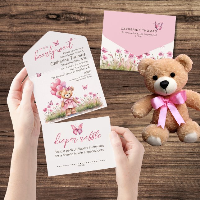Chá de fraldas de Borboleta Rosa de Urso Teddy (Criador carregado)