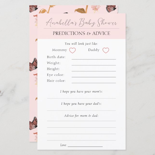 Chá de fraldas de Borboleta Rosa Moderno (Frente/Verso)