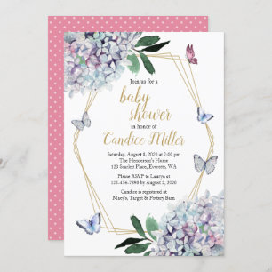 chá de fraldas de borboletas convite cor-de-rosa h