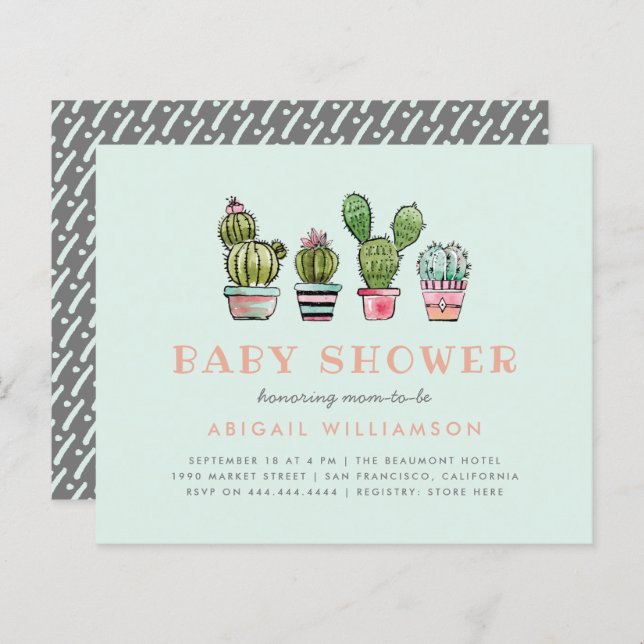 Chá de fraldas de Cactus Suculto com Aquarela Orça (Frente/Verso)