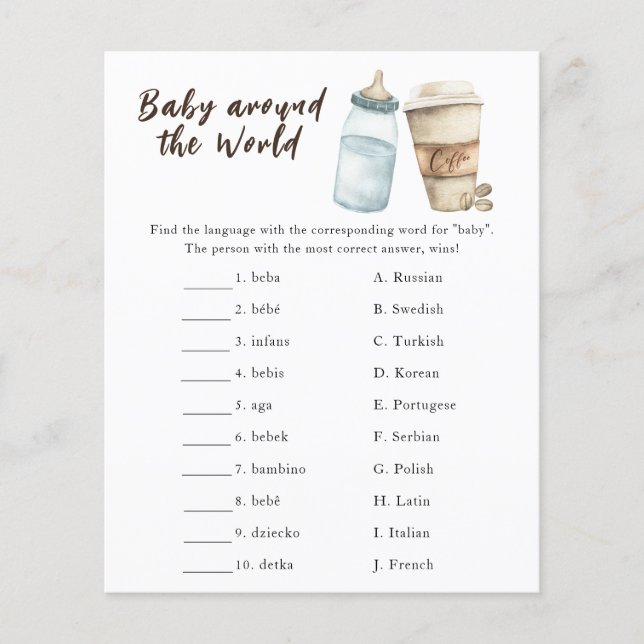 Chá de fraldas de café - Bebê no jogo mundial (Frente)