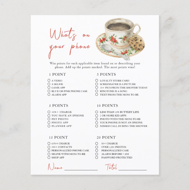 Chá de fraldas de café - O que há no seu jogo tele (Frente)