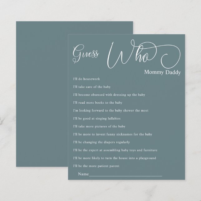 Chá de fraldas de Caligrafia Mínima Moderna Adivin (Frente/Verso)