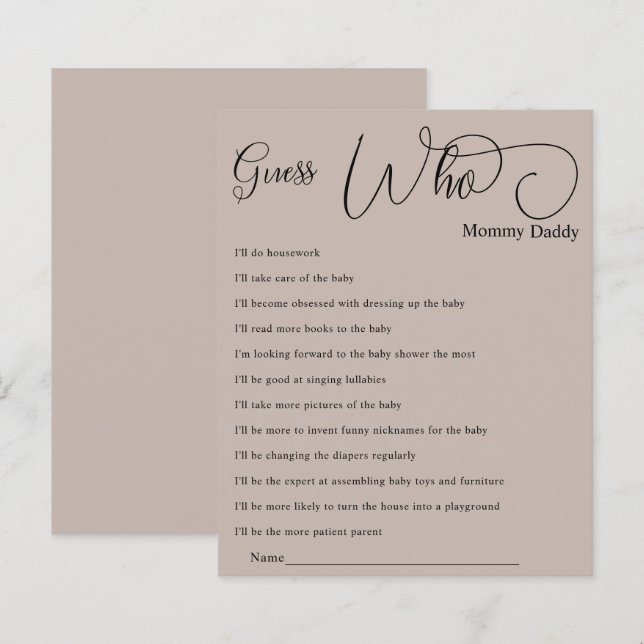 Chá de fraldas de Caligrafia Mínima Moderna Adivin (Frente/Verso)