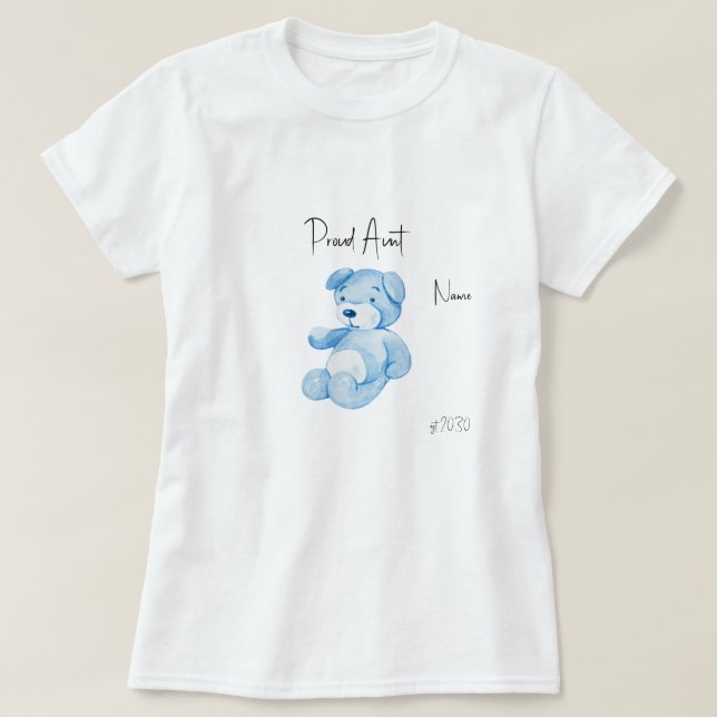 Chá de fraldas de camiseta Teddy Blue Teddy Bear (Frente do Design)