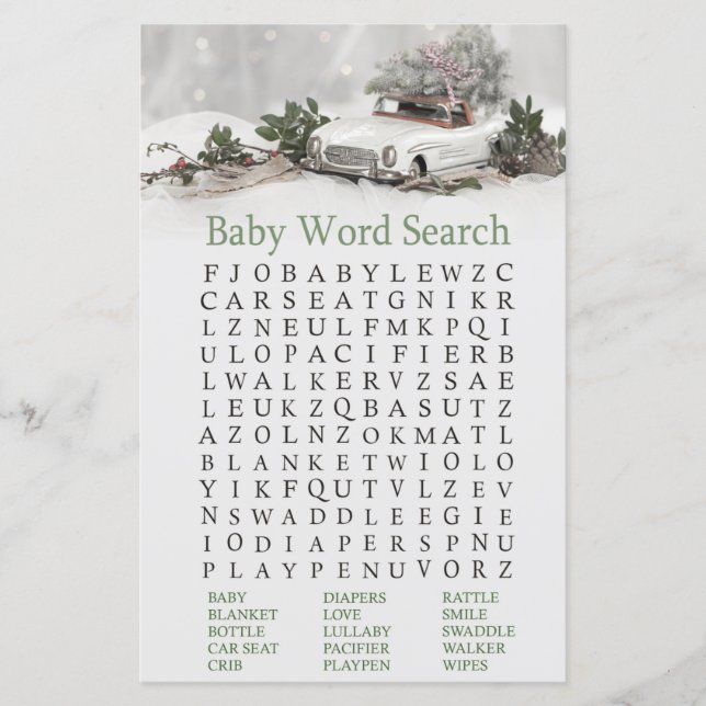 chá de fraldas de carro de Natal -  do Word Search (Frente)