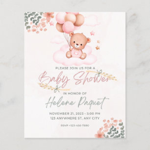 chá de fraldas de convite, urso, animal fofo