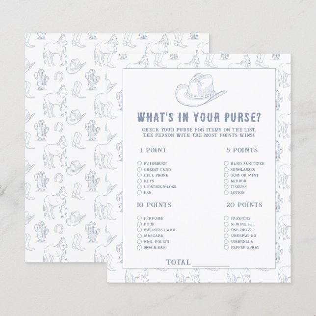 Chá de fraldas de cowboy - O que há na sua bolsa? (Frente/Verso)