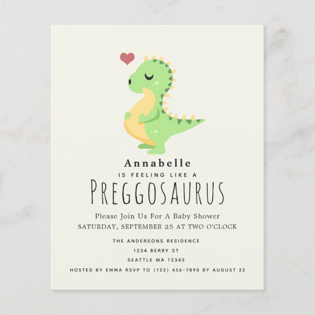Chá de fraldas de Dinossauro Cute Preggosaurus (Frente)