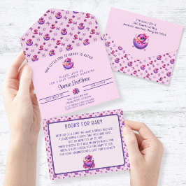 Chá de fraldas de Dinossauro Rosa Bebê Em Breve