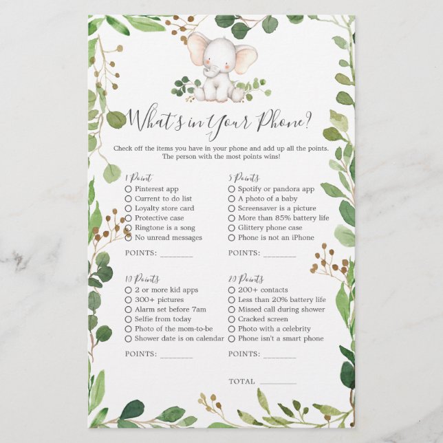 Chá de fraldas de elefante O que há no seu telefon (Frente)