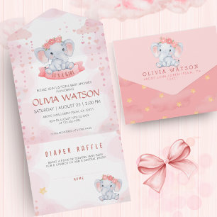 Chá de fraldas De Elefante Rosa De Aquarela