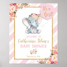Chá de fraldas de elefante - Sinal de Poster rosa-