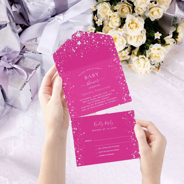 Chá de fraldas de estrelas brancas rosa RSVP (Criador carregado)