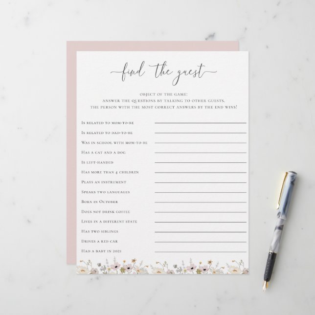 Chá de fraldas De Flor Selvagem Encontra O Jogo Co (Frente/Verso In Situ)