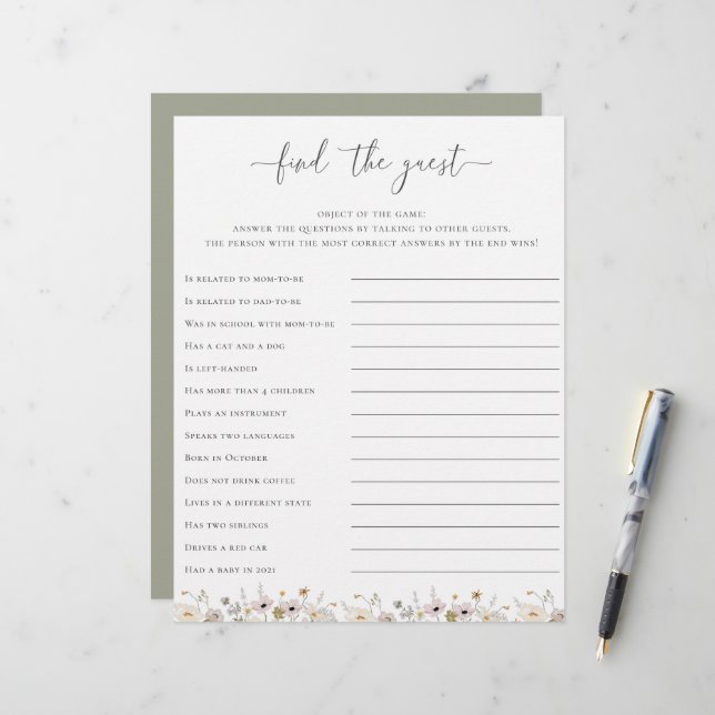 Chá de fraldas De Flor Selvagem Encontra O Jogo Co (Frente/Verso In Situ)